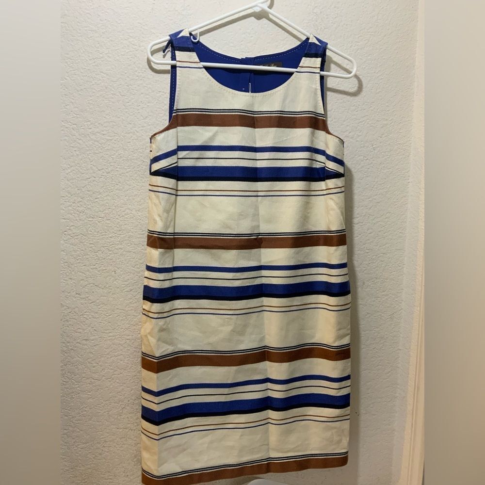 LORO PIANA Colorful Linen Stripe Shift Dress size 40 /US 6 made in ITALY D2